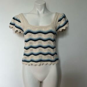 Jessica Simpson Cotton Crochet Ruffle sleeve crop Top